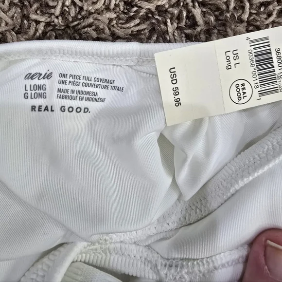 Aerie NWT Jacquard Halter One Piece Full Coverage Swimsuit White Size L Long - Picture 4 of 6